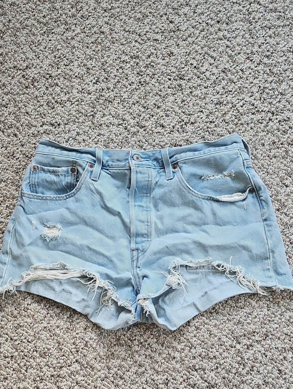 Levi's 501 Light Blue Distressed Denim Cutoff Shorts